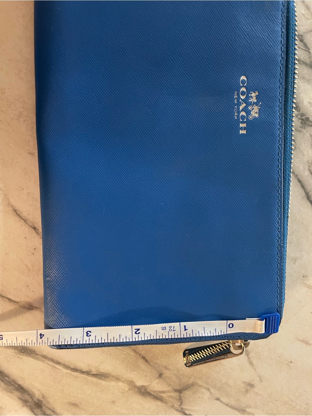 Coach Small Blue Leather Wristlet with Tag and Ball-Chain - Picture 10 of 10